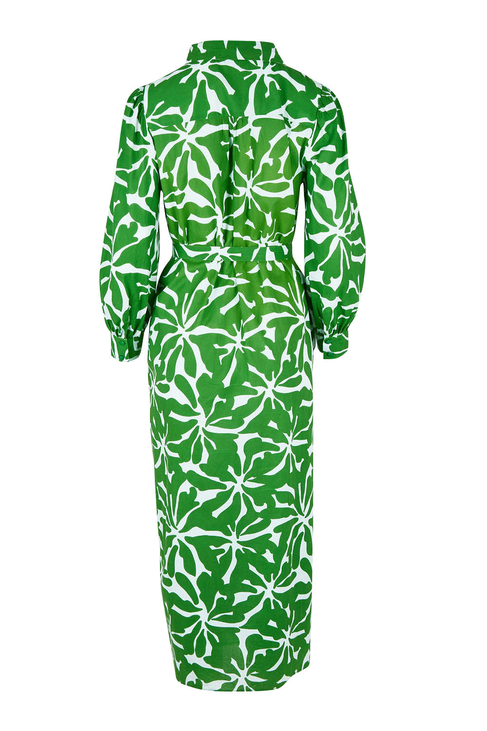 Product shot of the Abby Shirt Dress in colour Zinnia (Green), from the back