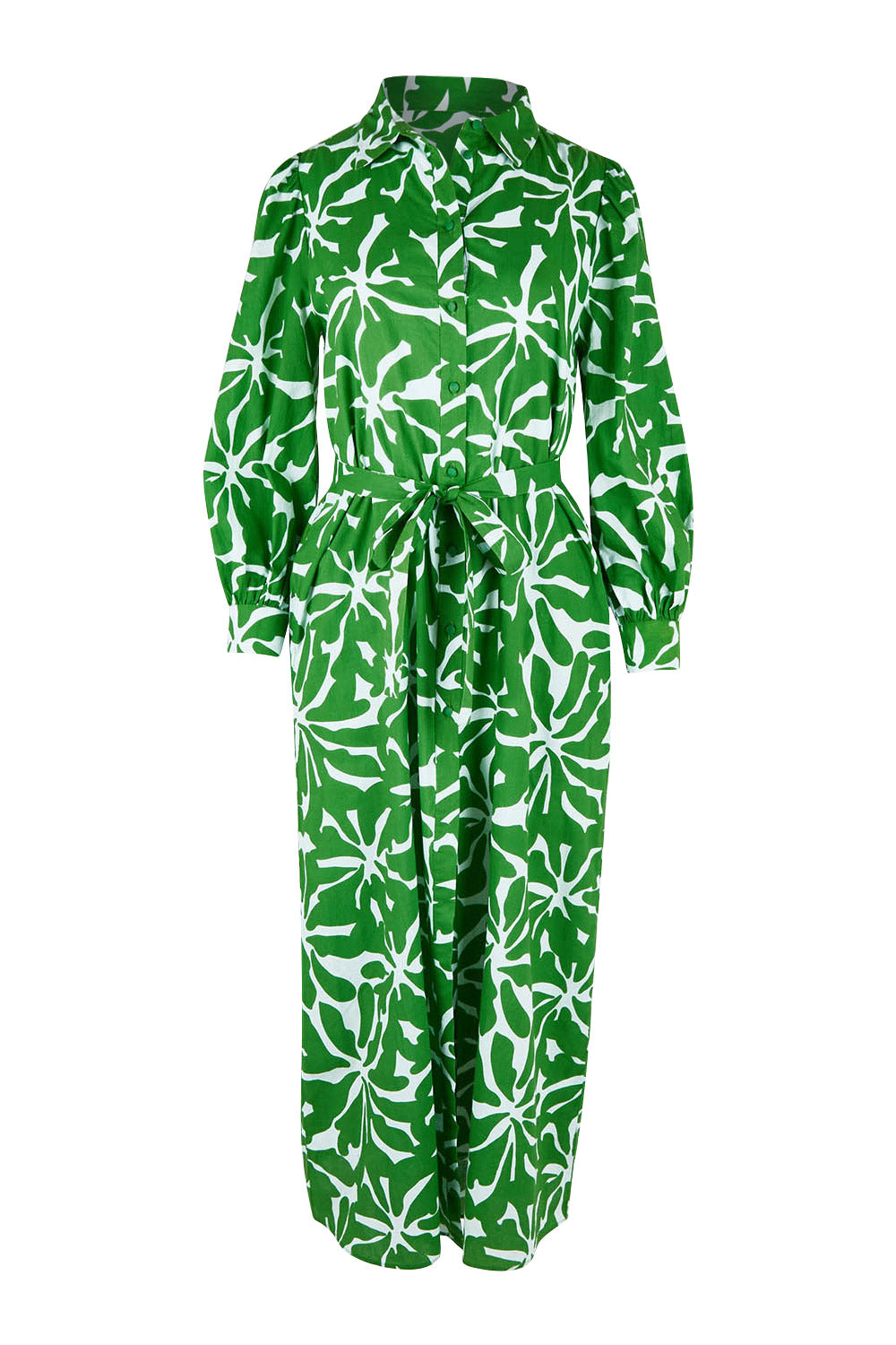 Product shot of the Abby Shirt Dress in colour Zinnia (Green), from the front