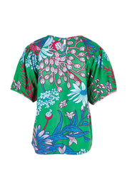Product shot of the Rachel Cotton Top in colour Greengard (Green), from the front