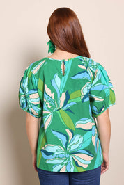 Model Georgiel wearing size 10 of the Rachel Cotton Top – Petalrush in colour Petalrush, from the back
