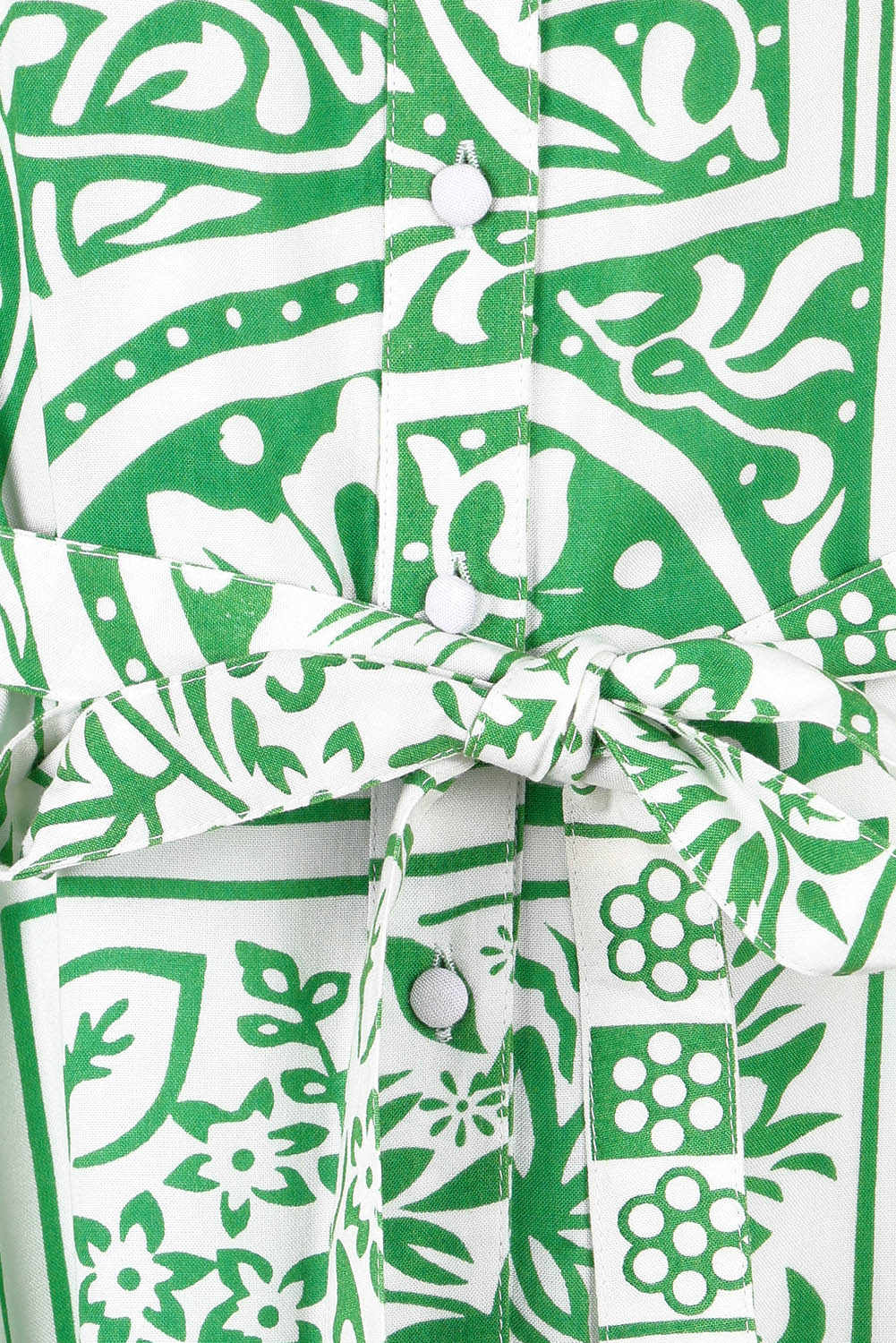 Product shot of the Lucy Shirt Dress in colour Labyrinth (Green), detail