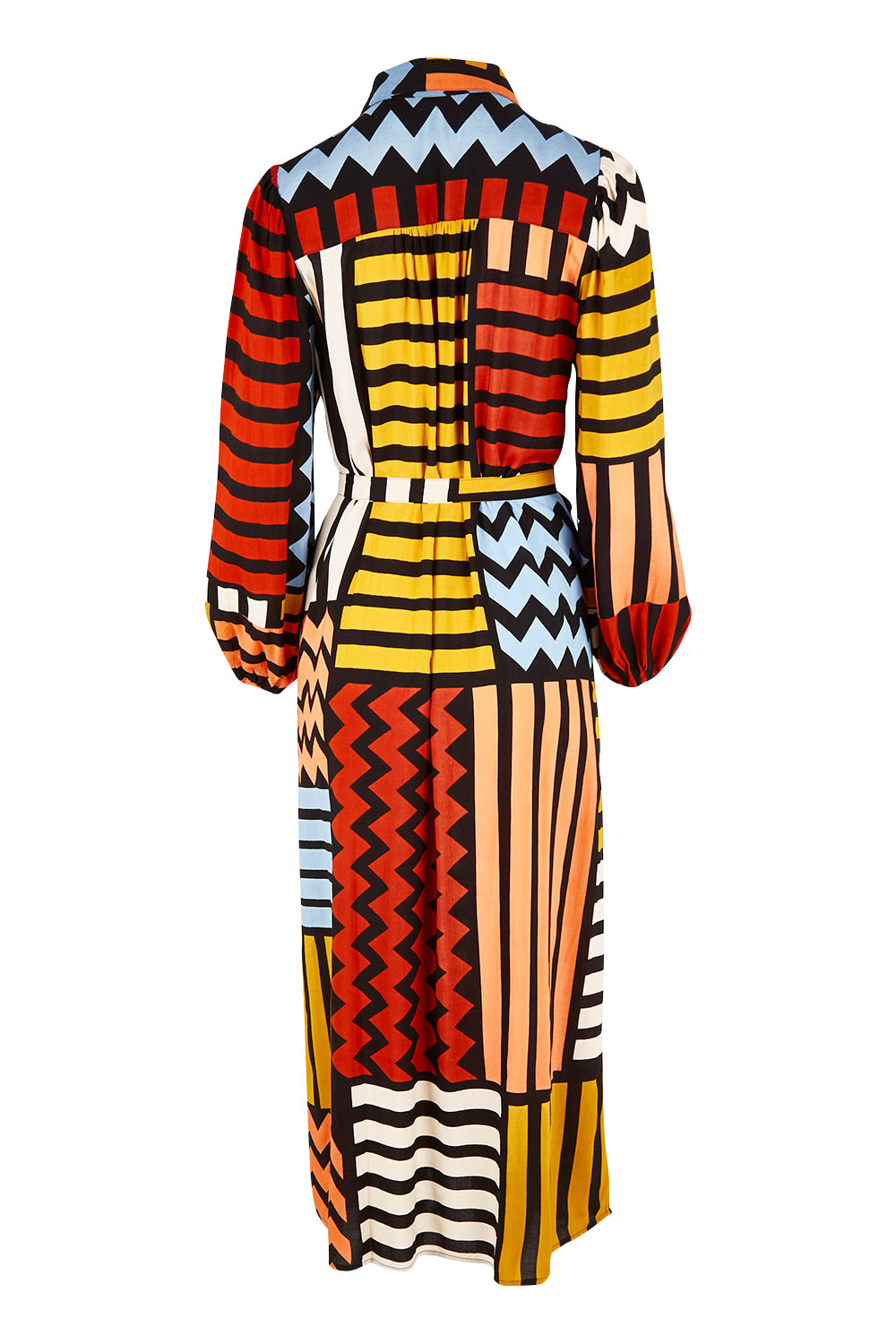 Product shot of the Lucy Shirt Dress in colour Lines (Black), from the back