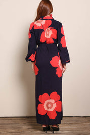 Model Georgiel wearing size 10 of the Lucy Maxi Shirt Dress – Boldflower in colour Boldflower, from the front