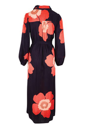 Product shot of the Lucy Maxi Shirt Dress – Boldflower in colour Boldflower, from the back