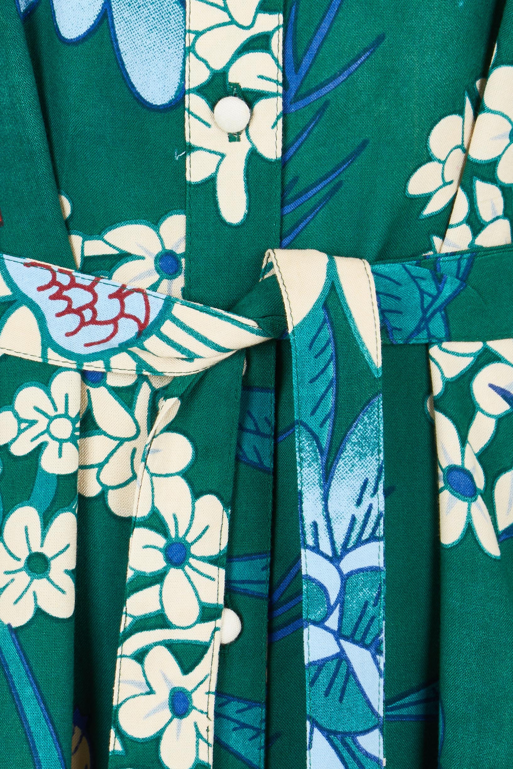 Product shot of the Lucy Maxi Shirt Dress in colour Darkgarden (Blue), detail