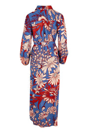 Product shot of the Lucy Maxi Shirt Dress in colour Gardenblue (Blue), from the back
