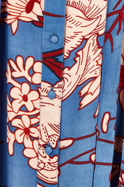 Product shot of the Lucy Maxi Shirt Dress in colour Gardenblue (Blue), detail