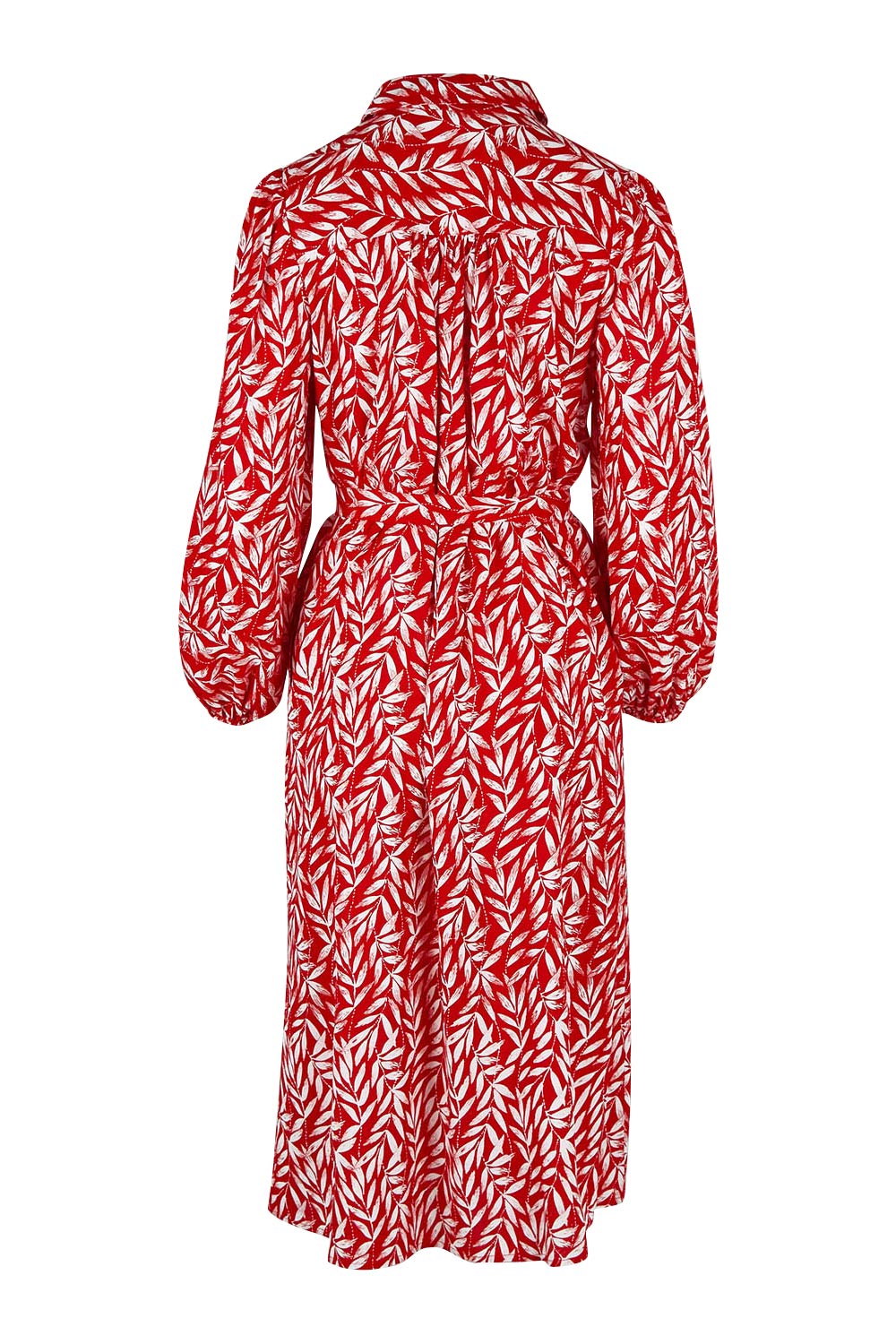 Product shot of the Sandra Midi Shirt Dress in colour Forest (Red), from the back
