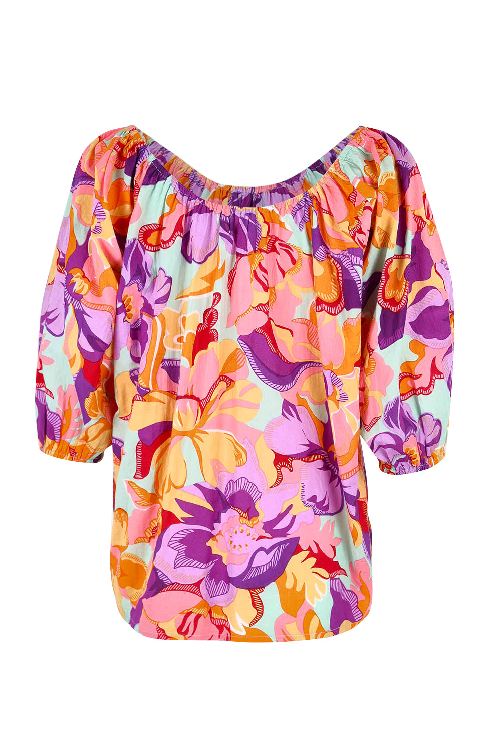 Product shot of the Sofia Cotton Top in colour Botanical, from the back