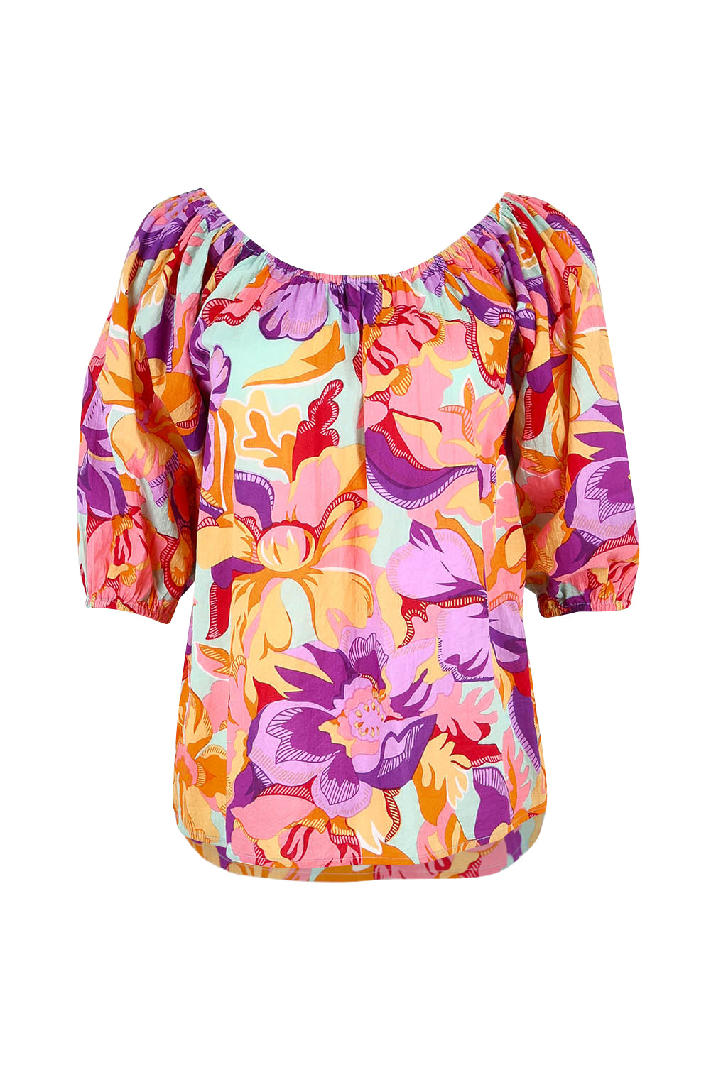 Product shot of the Sofia Cotton Top in colour Botanical, from the front