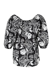 Product shot of the Sofia Cotton Top in colour Wildflower (Black), from the back