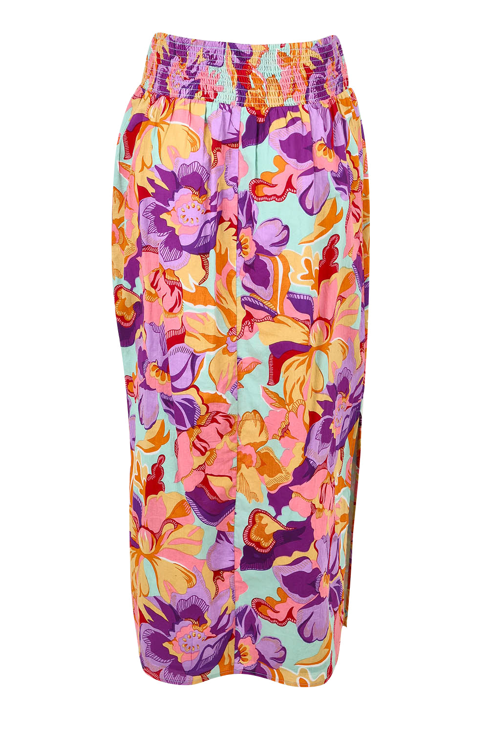 Product shot of the Clara Cotton Maxi Skirt in colour Botanical, from the back