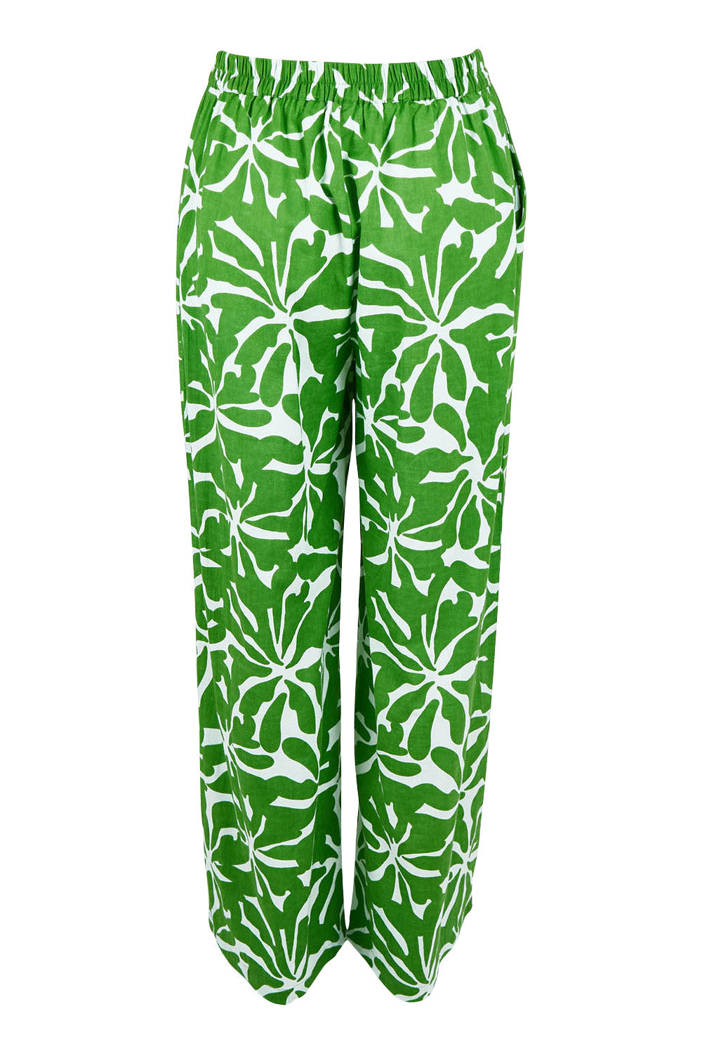 Product shot of the Silvia Print Pant in colour Zinnia (Green), from the back
