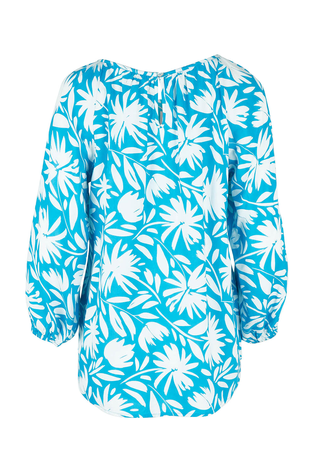 Product shot of the Francesca Top in colour Gerbera (Blue), from the back