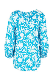Product shot of the Francesca Top in colour Gerbera (Blue), from the back
