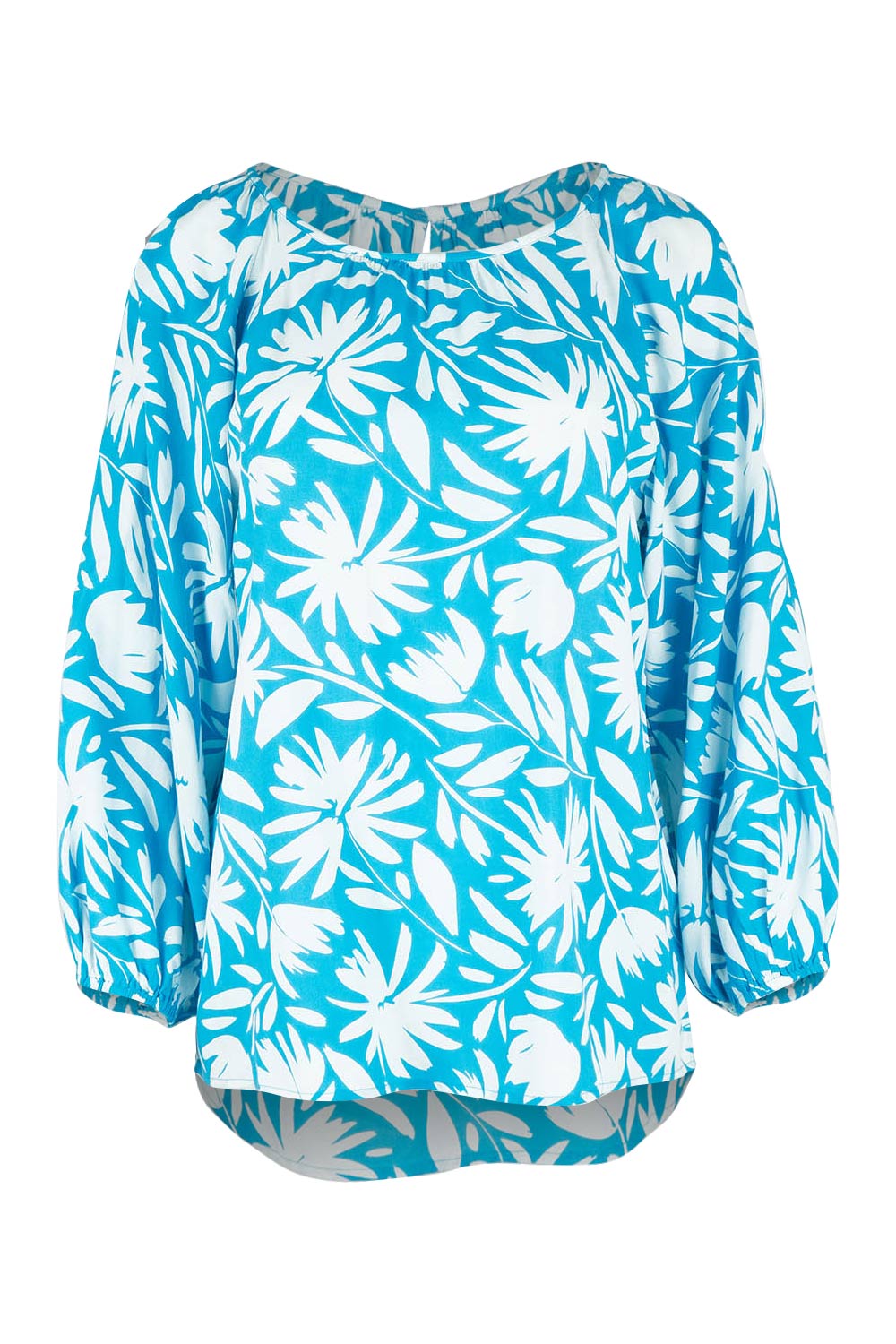 Product shot of the Francesca Top in colour Gerbera (Blue), from the front