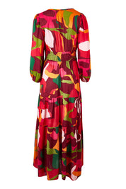 Product shot of the Gabbie Maxi Dress in colour Marble (Red), from the back
