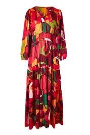 Product shot of the Gabbie Maxi Dress in colour Marble (Red), from the front