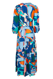 Product shot of the Gabbie Maxi Dress in colour Marble (Blue), from the back