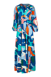 Product shot of the Gabbie Maxi Dress in colour Marble (Blue), from the front
