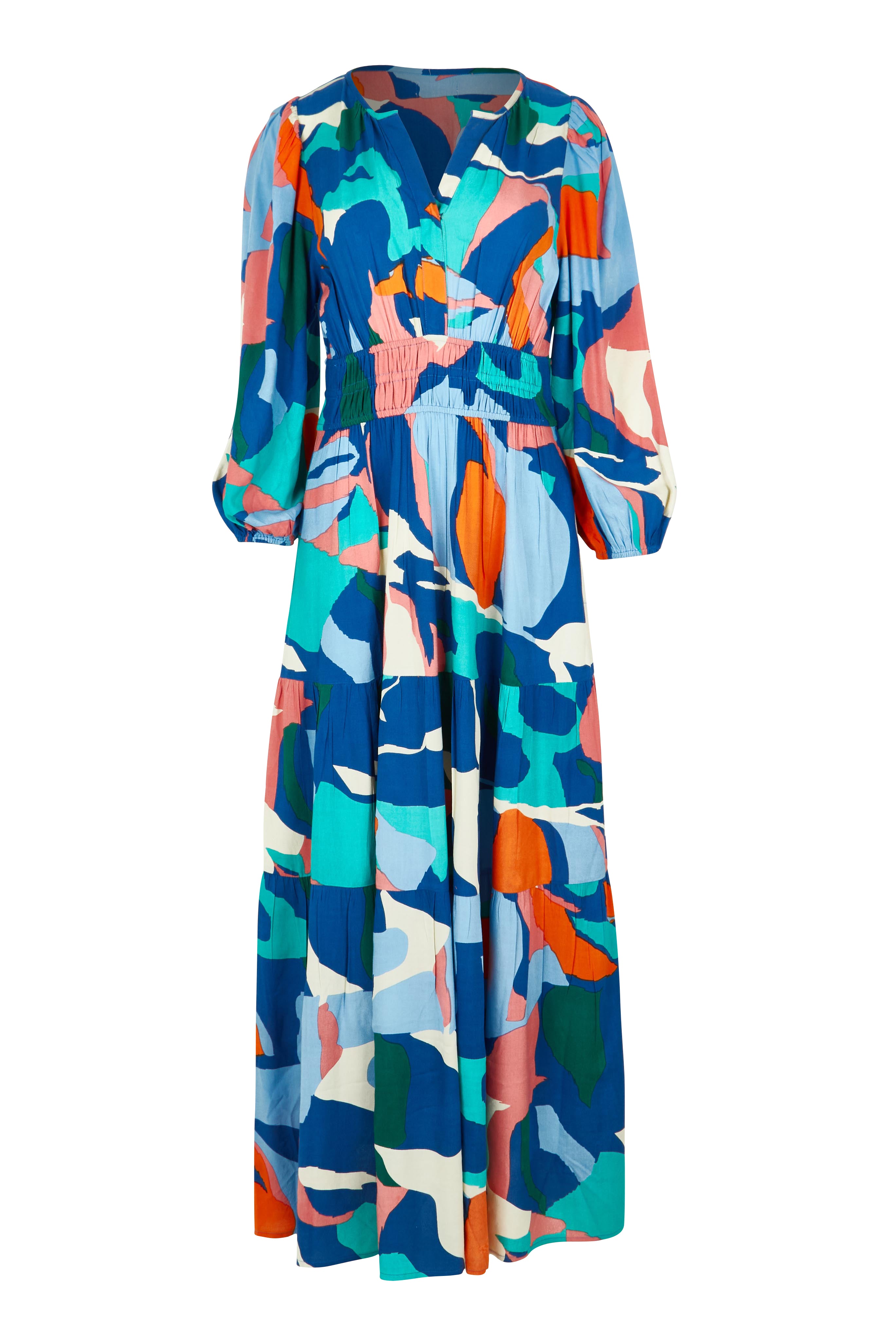 Product shot of the Gabbie Maxi Dress in colour Marble (Blue), from the front