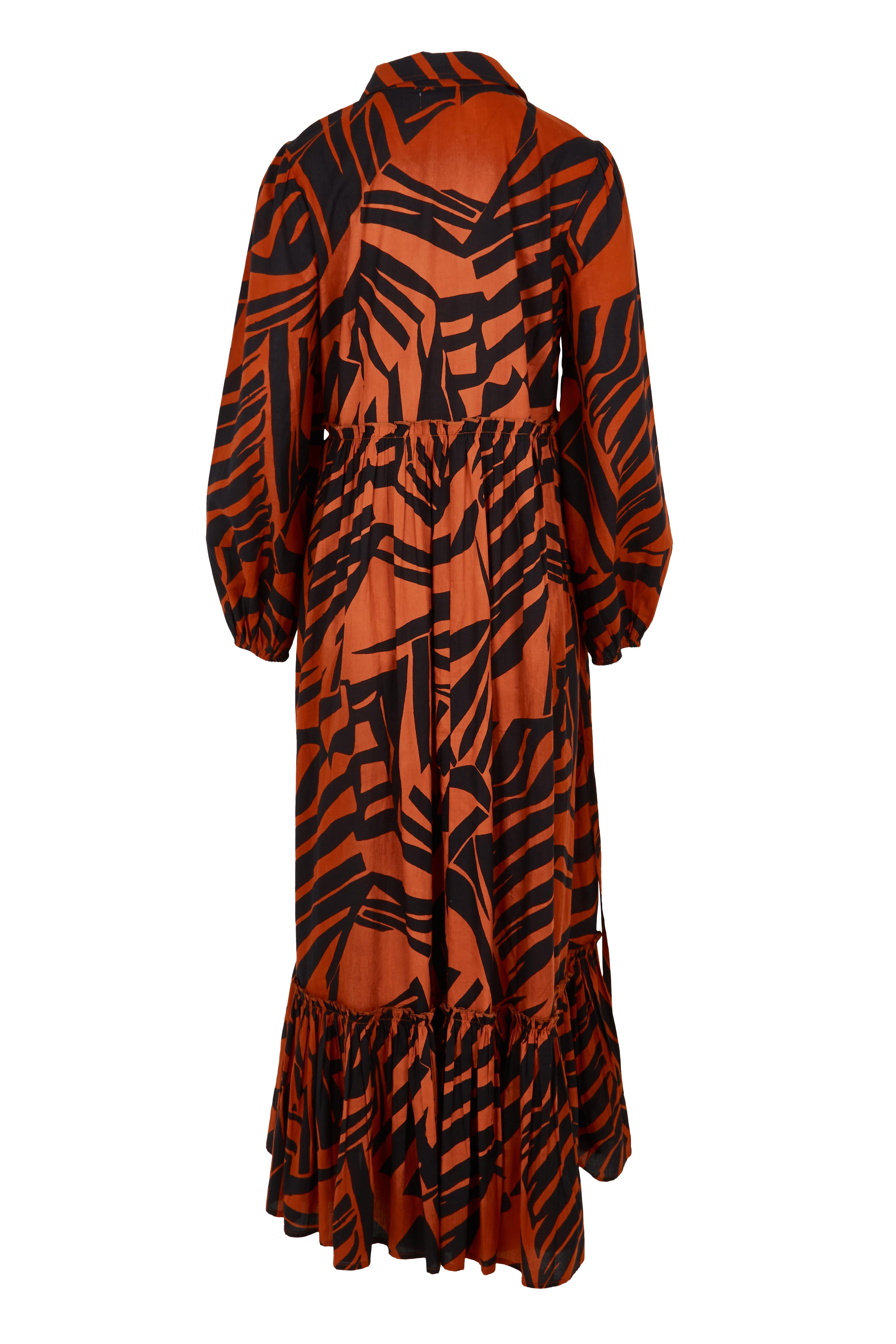 Product shot of the Nikki Cotton Maxi Dress in colour Tigerleaf, from the front