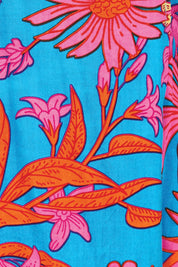 Product shot of the Daphne Maxi Wrap Dress – Bluegarden in colour Bluegarden, showing detail