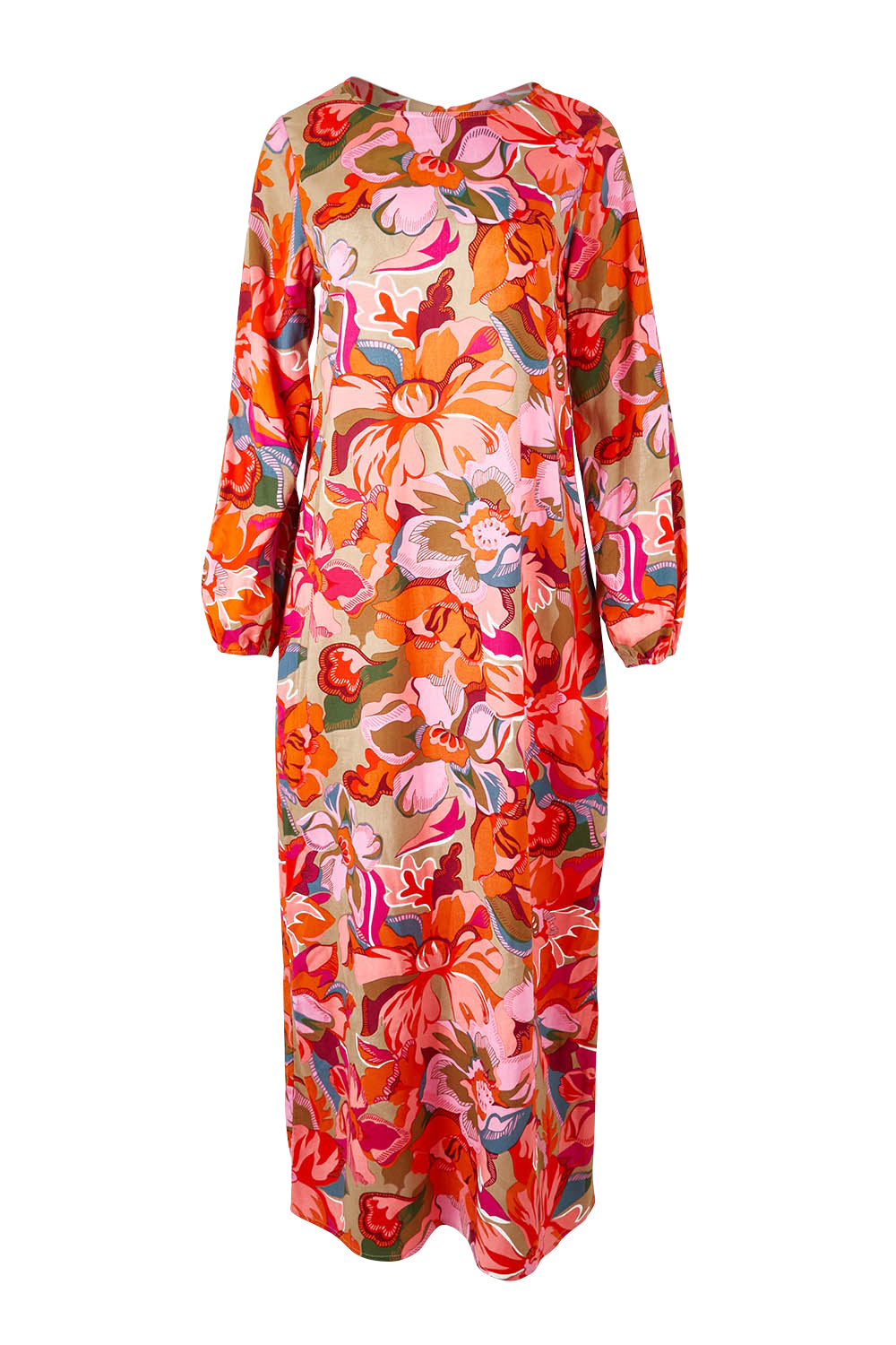Product shot of the Zara Shift Dress in colour Botanical (Red), from the front