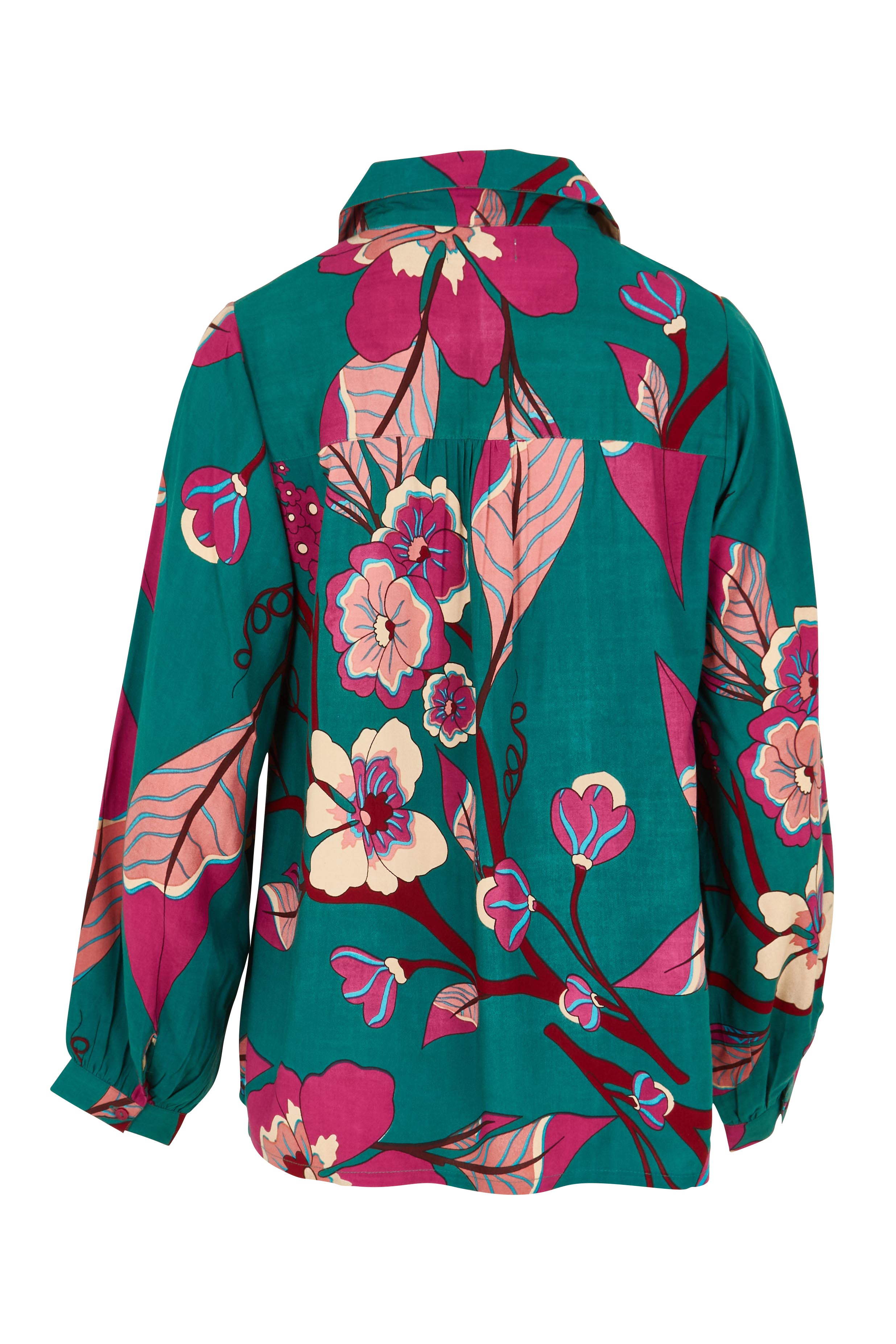 Product shot of the Luna Shirt in colour Oleander, from the back