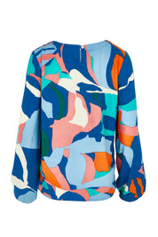 Product shot of the Harriet Blouse in colour Marble (Blue), from the back