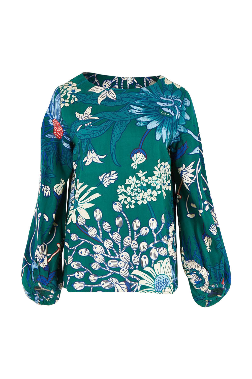 Product shot of the Harriet Blouse in colour Deepgreen (Green), from the front