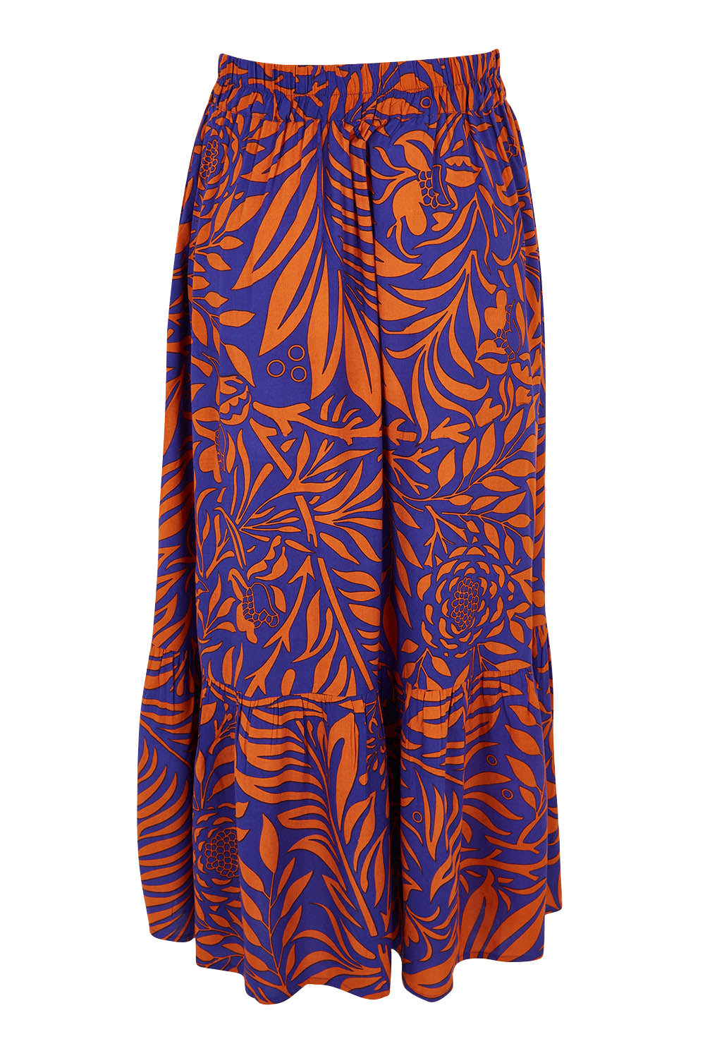 Product shot of the Harper Skirt in colour Gardenmaze (Blue), from the back