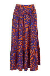 Product shot of the Harper Skirt in colour Gardenmaze (Blue), from the front