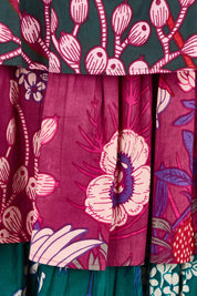 Product shot of the Juliet Cotton Tiered Skirt in colour Garden, detail