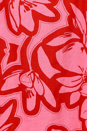 Product shot of the Camilla Cotton Scalloped Hem Skirt in colour Flowerpop (Red), detail
