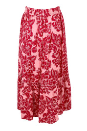 Product shot of the Adaline Cotton Frill Skirt in colour Blooming (Pink), from the back