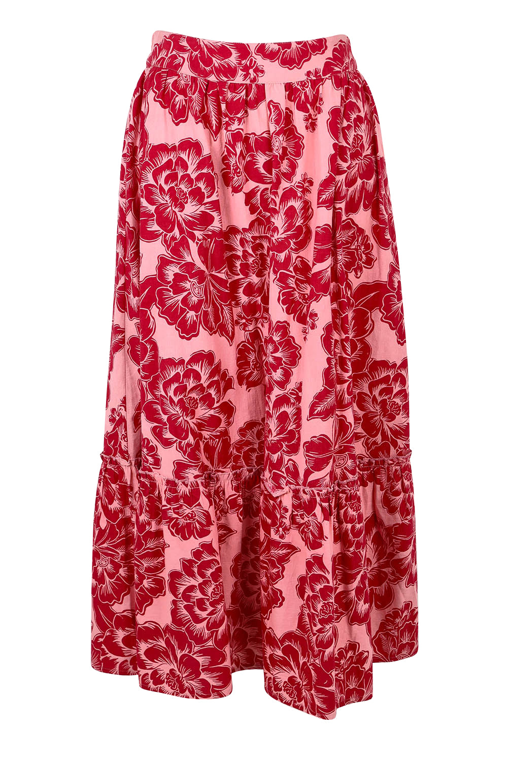 Product shot of the Adaline Cotton Frill Skirt in colour Blooming (Pink), from the front
