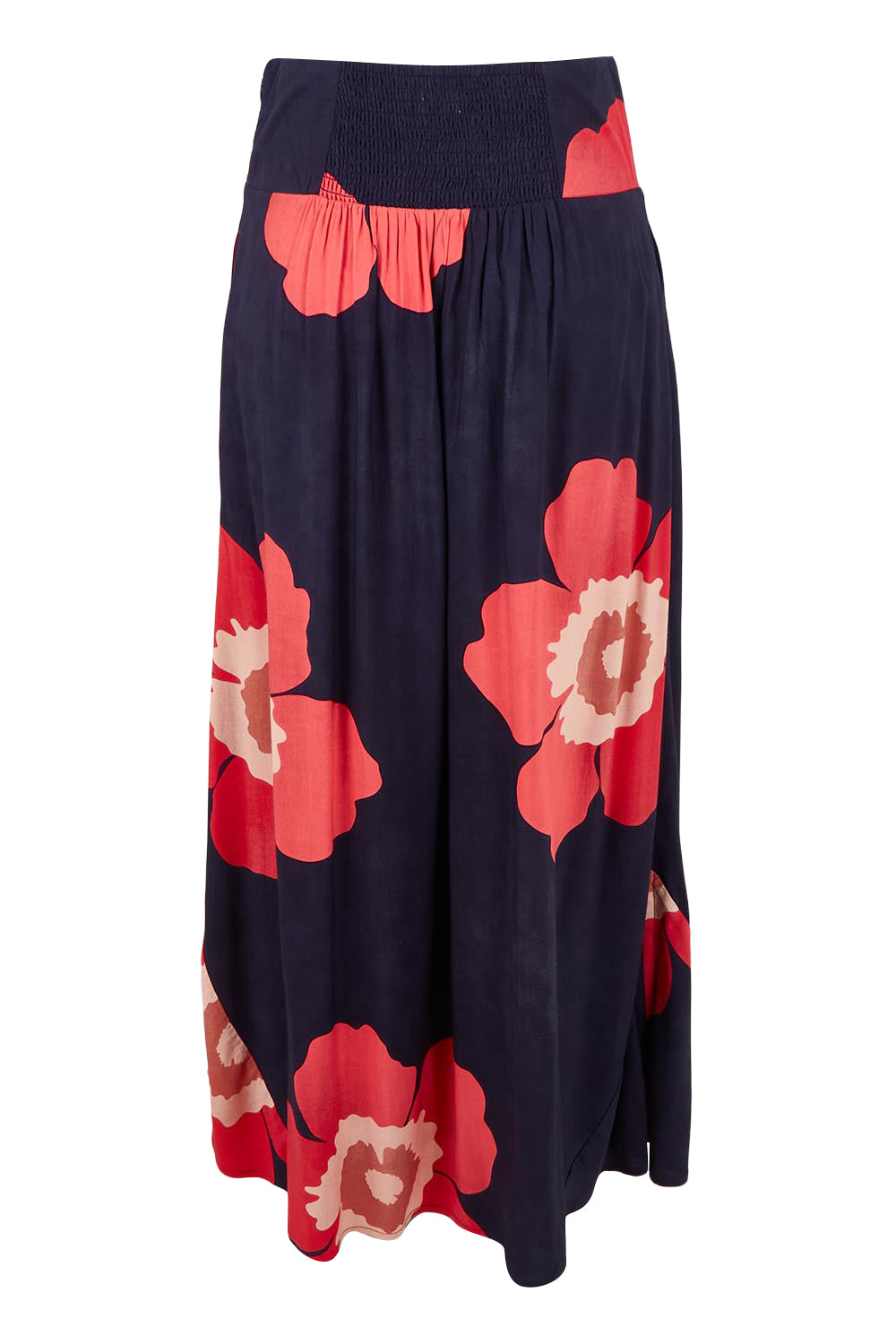 Product shot of the Rosie Maxi Skirt in colour Boldflower (Blue), from the back