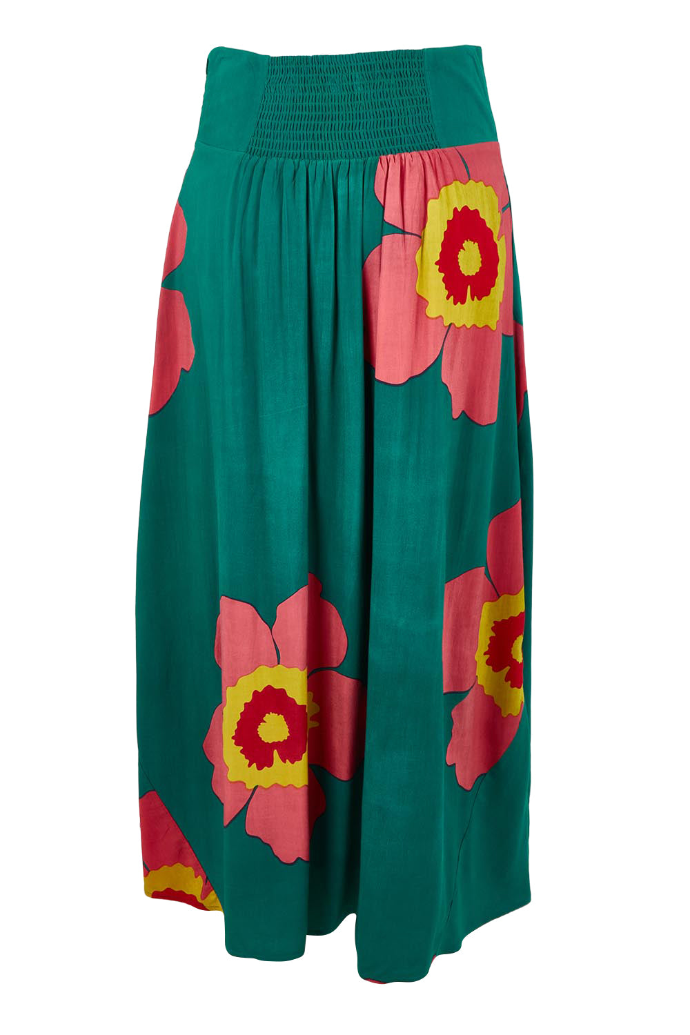 Product shot of the Rosie Maxi Skirt in colour Boldgreen (Green), from the back