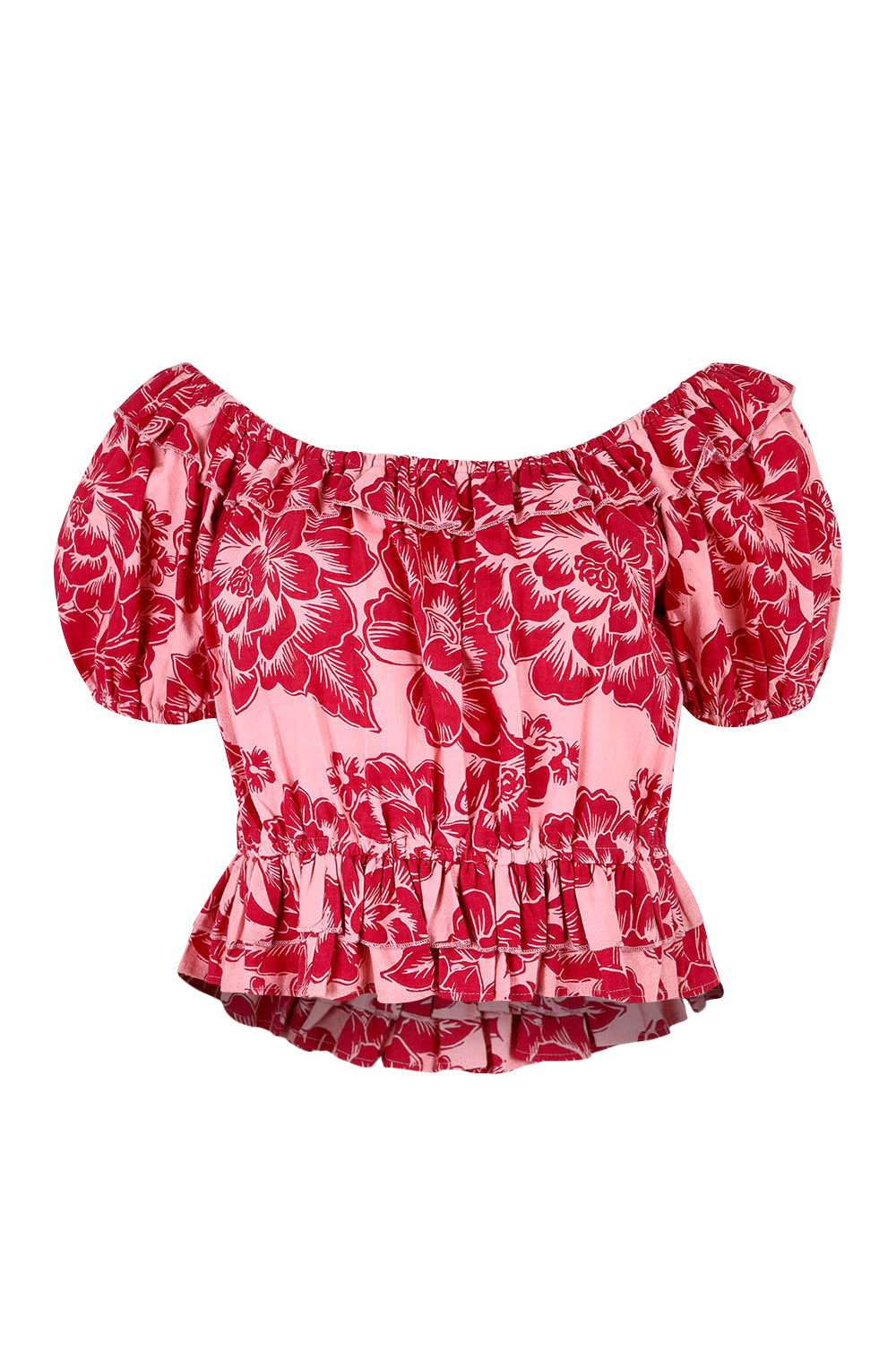 Product shot of the Annie Cotton Frill Blouse in colour Blooming (Pink), from the front