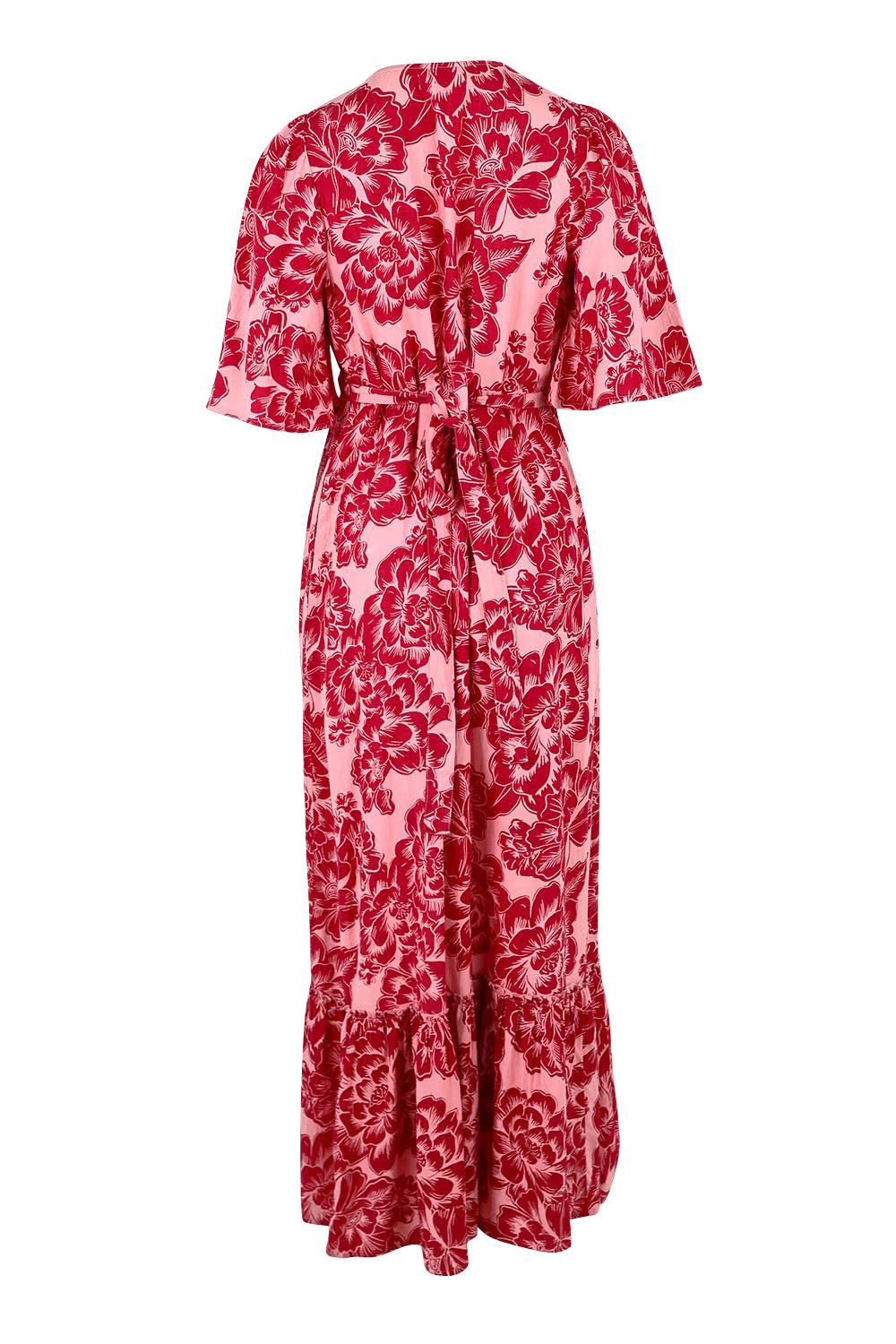 Product shot of the Anastasia Cotton Wrap Dress in colour Blooming (Pink), from the back