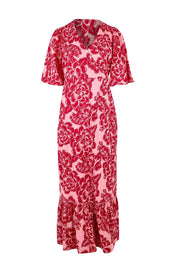 Product shot of the Anastasia Cotton Wrap Dress in colour Blooming (Pink), from the front