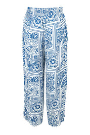 Product shot of the Katherine Pant in colour Labyrinth (Blue), from the back
