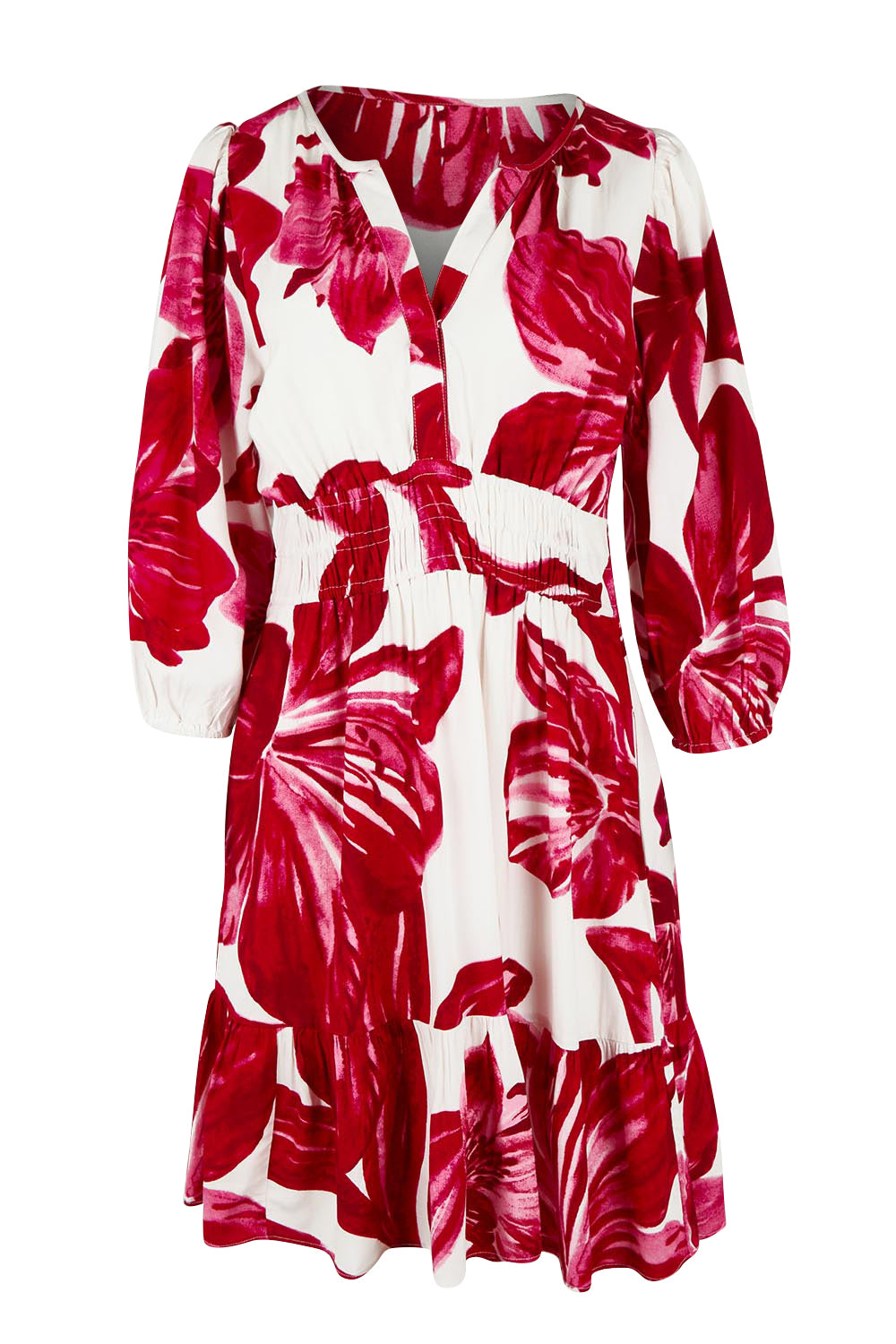 Product shot of the Gabrielle Dress in colour Lilly (Pink), from the front