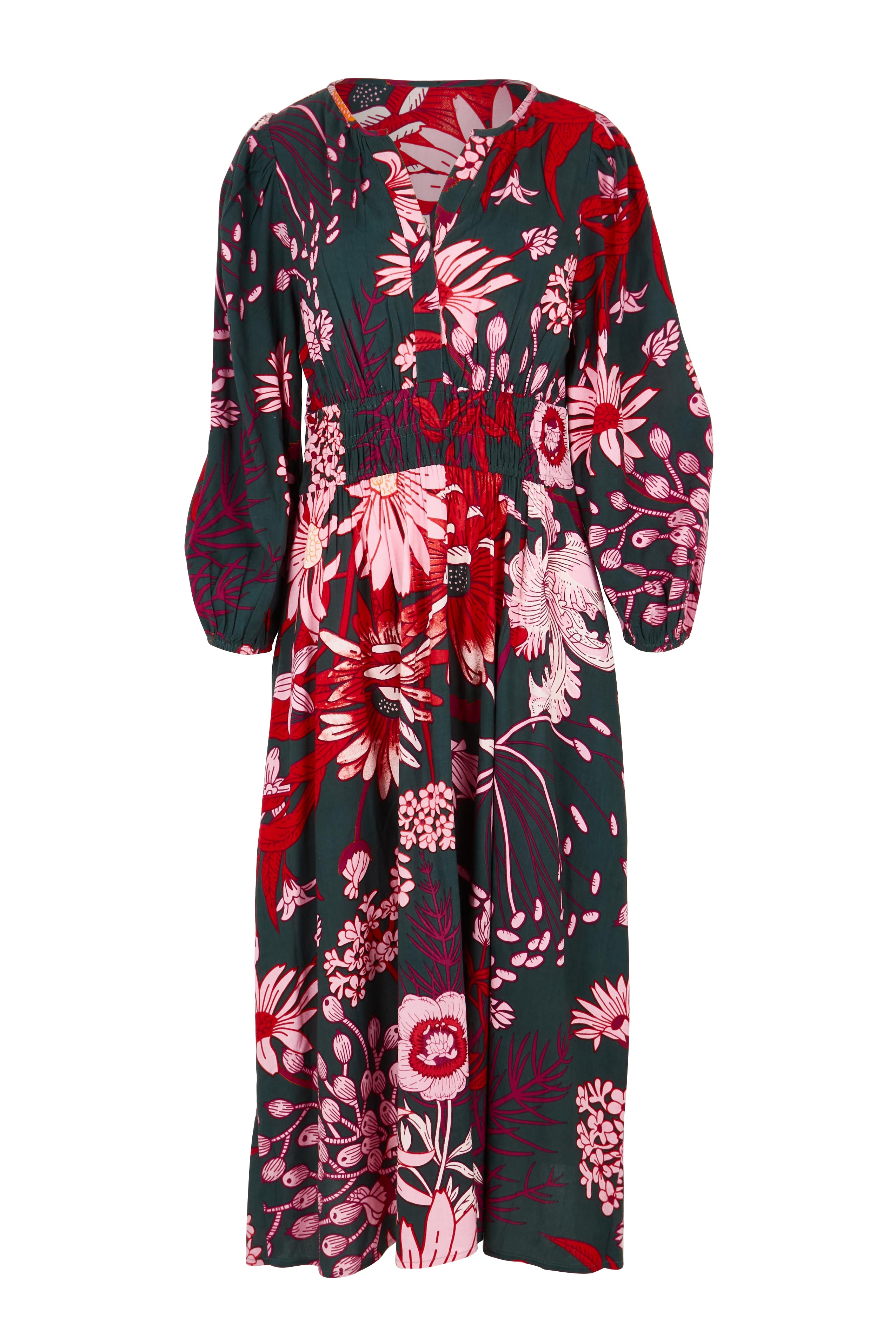 Product shot of the Gwyn Midi Dress in colour Greygarden (Pink), from the front