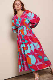 Model Georgiel wearing size 10 of the Gwyn Midi Dress – Marble in colour Marble, from the front