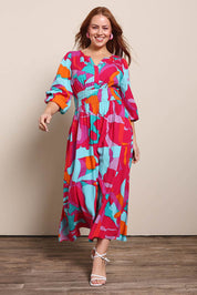 Model Georgiel wearing size 10 of the Gwyn Midi Dress – Marble in colour Marble, from the front