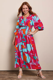 Model Georgiel wearing size 10 of the Gwyn Midi Dress – Marble in colour Marble, from the front