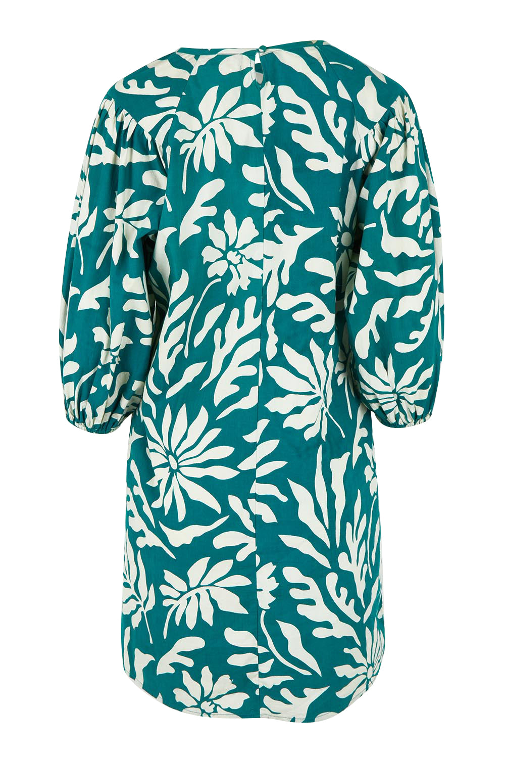 Product shot of the Josephine Cotton Dress in colour Gerbera (Green), from the back