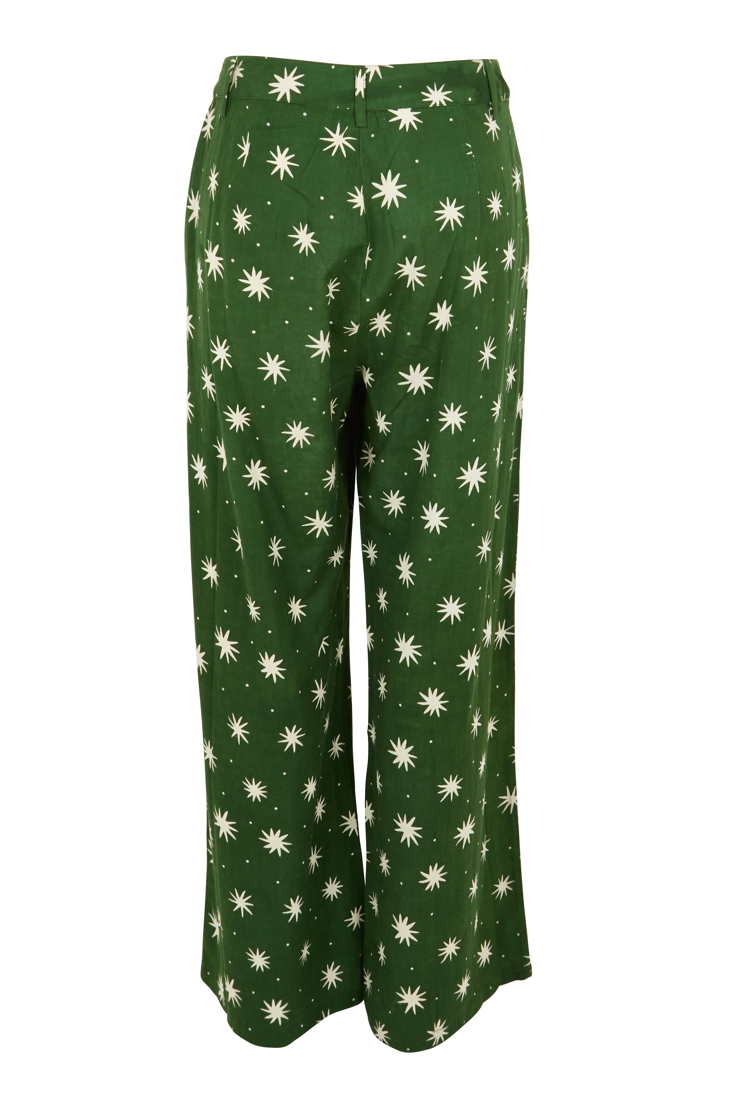 Product shot of the Patricia Cotton Pant in colour Nightsky (Green), from the back